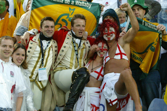 Australian and English fans at the 2003 Rugby World Cup final.