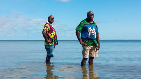 Traditional owners Uncle Pabai Pabai, left, and Uncle Paul Kabai: “If we have to relocate, it will be very sad for us,” says Kabai. “Very sad.”
