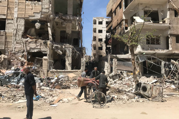 Damaged buildings in the town of Douma, the site of a suspected chemical weapons attack, in April 2018.