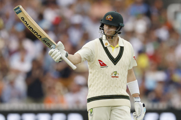 Steve Smith celebrates after reaching his half century.