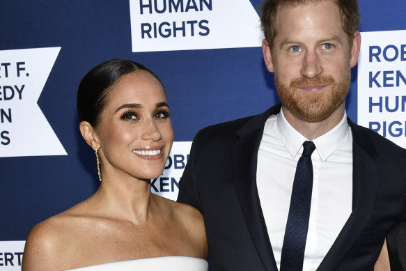 Meghan, Duchess of Sussex, left, and Prince Harry, the Duke of Sussex, attend the Robert F. Kennedy Human Rights Ripple of Hope Awards Gala in New York in December.