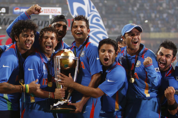 India celebrate their 2011 World Cup win against Sri Lanka in Mumbai.