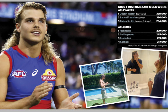 Emerging Bulldogs cult figure Bailey Smith, an Instagram hero among AFL athletes.