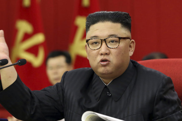 North Korean leader Kim Jong-un speaks during a Workers’ Party meeting in Pyongyang on Tuesday.