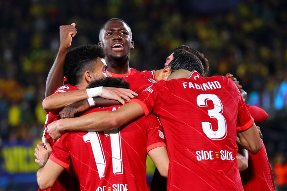 Liverpool celebrate Sadio Mane’s goal which completed another famous comeback.