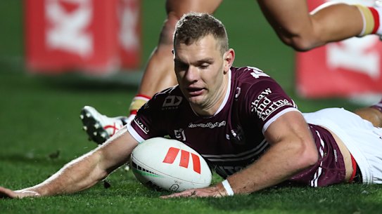 Tom Trbojevic scores on Friday night.