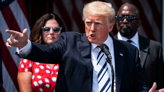 Former US president Donald Trump speaks about filing a class-action lawsuit targeting Facebook, Google and Twitter and their CEOs last year, in his long-running battle with the companies following their suspensions of his accounts.