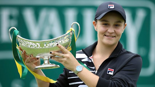 Hitting the pinnacle: Australia's Ashley Barty poses with the trophy after beating Germany's Julia Goerges in the Birmingham Classic final.