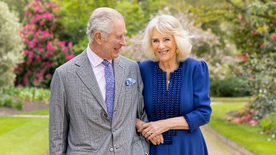 Britain’s King Charles III and Queen Camilla stand in Buckingham Palace Gardens on Wednesday April 10, 2024, the day after their 19th wedding anniversary. This photo is being released on Friday, April 26, 2024, to mark the first anniversary of their Coronation. Buckingham Palace says King Charles III will resume his public duties next week following treatment for cancer. The announcement on Friday April 26, 2024, comes almost three months after Charles took a break from public appearances to focus on his treatment for an undisclosed type of cancer. 
