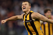 Simply pumped: Hawthorn’s Jack Ginnivan.
