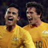 Australia celebrates with teammates Tim Cahill (C) and Harry Kewell (R), after taking a penalty to level the scores at 1-1 during the FIFA World Cup Germany 2006 Group F match between Croatia and Australia at the Gottlieb-Daimler Stadium on June 22, 2006 in Stuttgart, Germany.