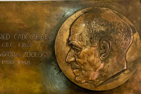 The Wilfred Agar plaque at the University of Melbourne.