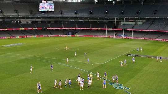 New beginnings: The Western Bulldogs took on Collingwood at an empty Marvel Stadium in round one on Friday, March 20.
