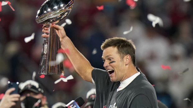 Tom Brady celebrates Super Bowl win No.7.