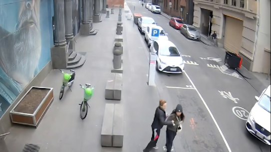CCTV footage shows the moment a woman allegedly stabbed 36-year-old Wan Lai in Melbourne’s CBD.