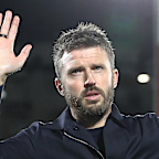 Michael Carrick of Manchester United reacts towards the fans.