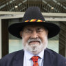 Senator Pat Dodson (centre) flanked by Assistant Minister for Indigenous Australians and Assistant Minister for Indigenous Health Malarndirri McCarthy (left) and Senator Jana Stewart (right) depart after a press conference at Parliament House on Tuesday.