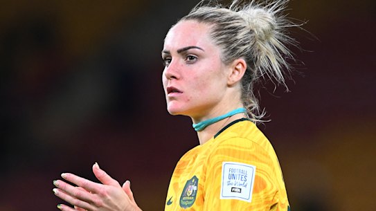 Ellie Carpenter looks on after the Matildas’ shock defeat on Thursday night.