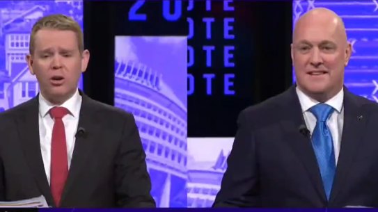 NZ Prime Minister Chris Hipkins and Opposition leader Chris Luxon on Thursday night. 