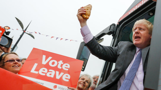 Boris Johnson ahead of a nationwide bus tour to campaign for Brexit in May 2016.