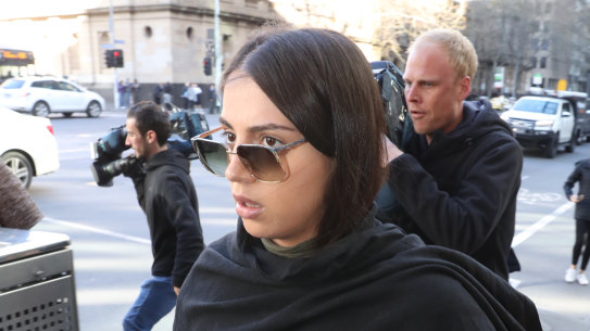 Jasmine Vella-Arpaci leaves the Melbourne Magistrate Court after being granted bail.