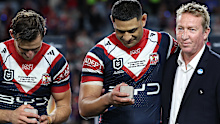 Billy Smith, Daniel Tupou and Roosters coach Trent Robinson.