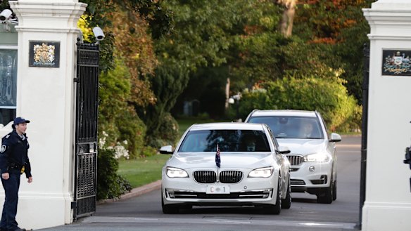 Prime Minister Scott Morrison departs Government House after meeting with Governor-General Sir Peter Cosgrove to ask for Parliament to be dissolved and the writs issued for an election.