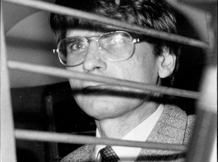 Mass murderer Dennis Nilsen after an Old Bailey judge yesterday gave him eight life sentences, 1983.