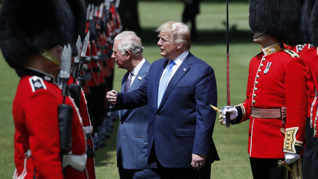 President Donald Trump and Prince Charles inspect the Guard of Honour at Buckingham Palace in June.