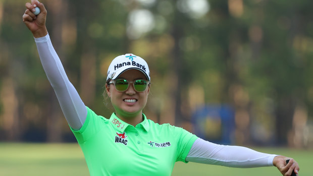 Minjee Lee reacts after winning the US Open.