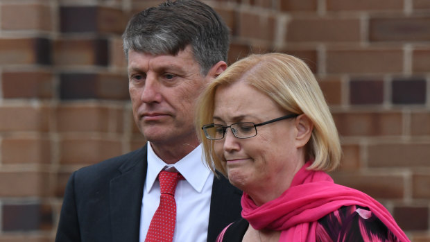 Stephen and Shaunagh Fowler, the parents of Lucas Fowler, leave the memorial service.