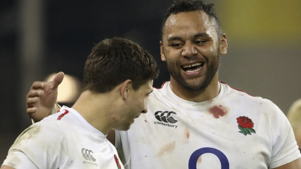 One for the scrapbook: England's Billy Vunipola celebrates with Ben Youngs after the win against Ireland.