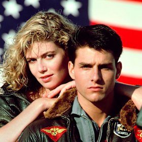 Kelly McGillis (Charlie) and Tom Cruise (Maverick) in Top Gun, 1986. 