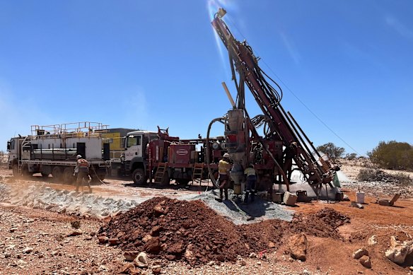 A drill rig in action at Augustus Minerals’ Music Well project near Leonora in WA.