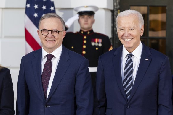 Prime Minister Anthony Albanese poses for a photo with President of the United States Joe Biden before a private White House dinner. 