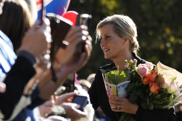 Sophie, the Countess of Wessex, meets crowds outside Windsor Castle.