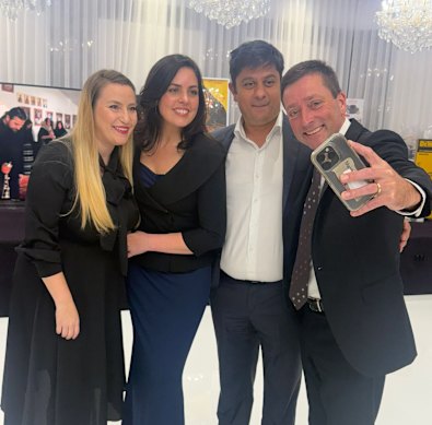 Moira Deeming (second from left) poses for a photo taken by Matthew Guy (right) at a Macedonian community event. The photo was released by the former Liberal leader.