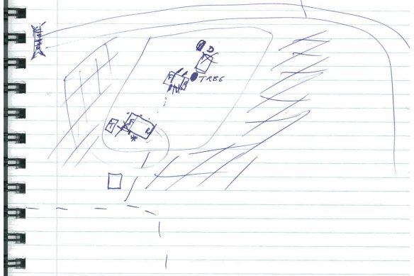 A drawing Lynn made of the Bucks Camp site.