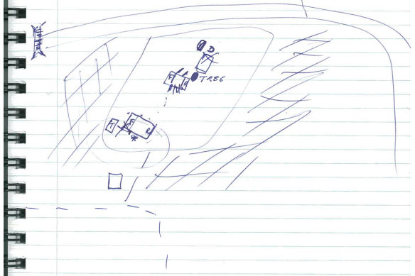 A drawing Lynn made of the Bucks Camp site.