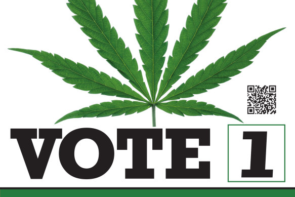 Legalise Cannabis Victoria’s Election corflute has proved a hit with collectors. 