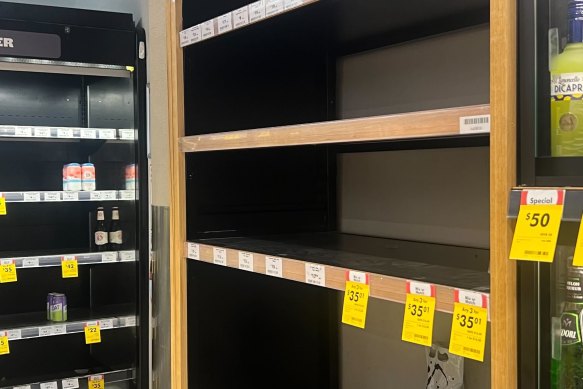 Liquor shelves are also empty at Endeavour’s Dan Murphy’s and BWS stores due to the Woolworths strike.  