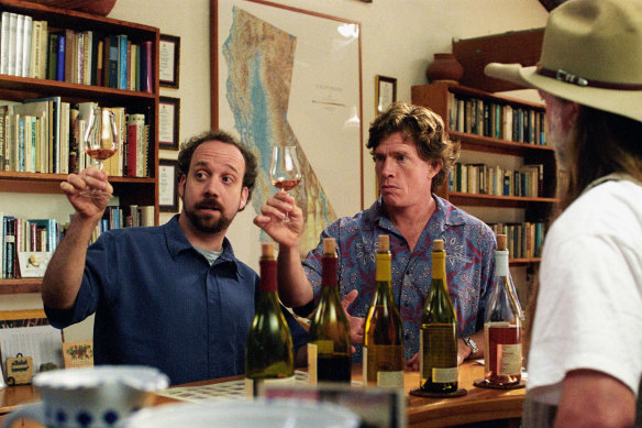 Paul Giamatti as Miles Raymond and Thomas Haden Church as Jack in Sideways.