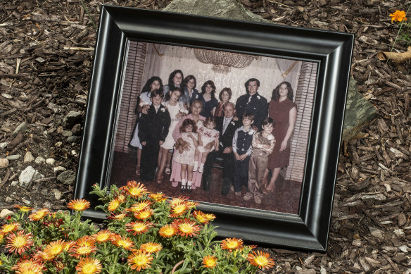 A photograph of the Fusco children and their parents, Grace and Vincenzo, from 1980, is displayed in Freehold, N.J., on June 9, 2020. The Fusco family lost five relatives to the coronavirus.