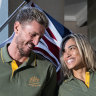 Australian Paralympian Brenden Hall and Madison de Rozario at Friday’s flag bearer ceremony in Sydney.