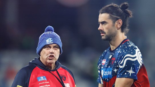 The re-education of Brodie Grundy. The elite ruck, here with development coach Mark Williams, is back in the VFL learning to improve as a key forward.