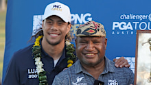 Jarome Luai poses with PNG Prime Minister James Marape.