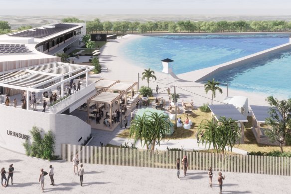 An artist rendering of the surf park.