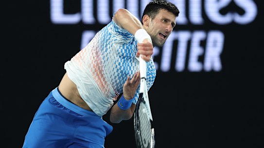 Novak Djokovic immediately after a serve.