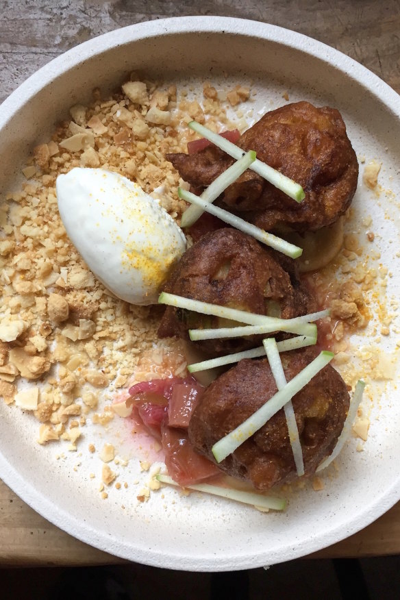 Apple, buckwheat and whey fritters.