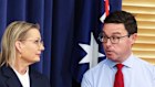 Liberal leader Sussan Ley and Nationals leader David Littleproud address the media at a press conference at Parliament House in Canberra on Wednesday.